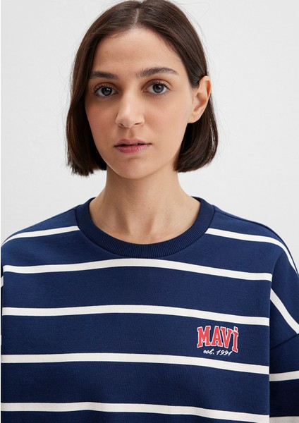 Çizgili Lacivert Sweatshirt 1S10456-84634 indirimleri