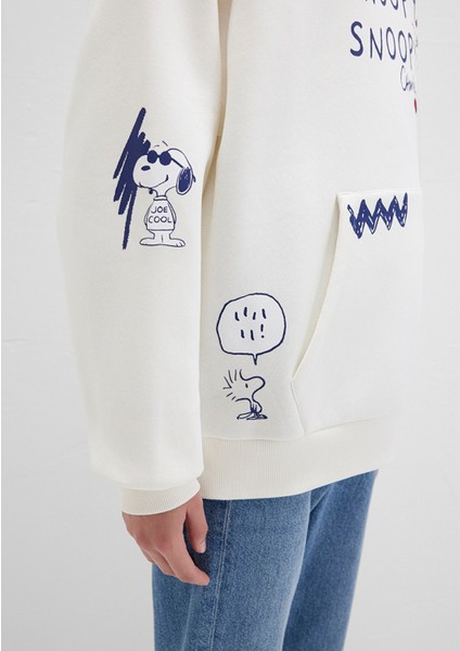 Snoopy Baskılı Ekru Sweatshirt 1S10470-80194