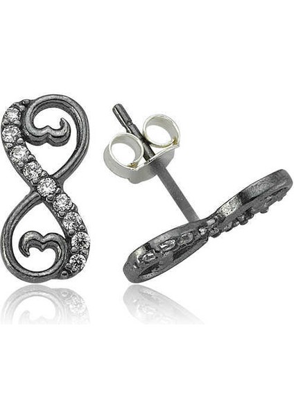 Gümüş Kalpli Sonsuzluk Çivili Küpe