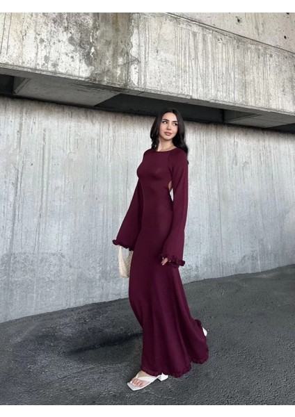 Acık Sırt Detaylı Maxi Uzun Boy Elbise- Bordo fiyatları