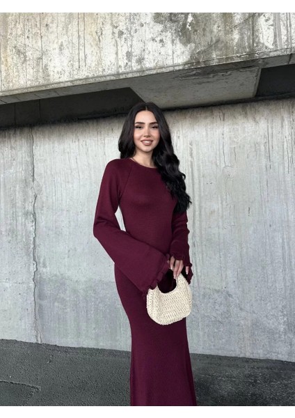 Acık Sırt Detaylı Maxi Uzun Boy Elbise- Bordo modelleri