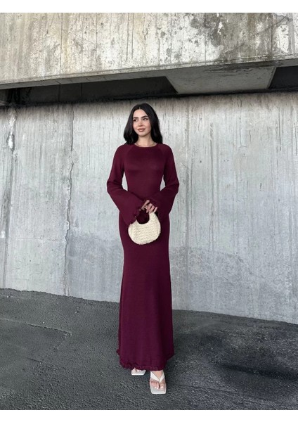 Acık Sırt Detaylı Maxi Uzun Boy Elbise- Bordo indirimleri
