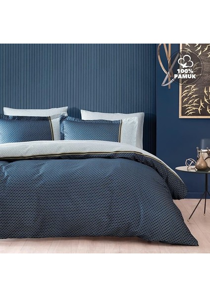 Arch Çift Kişilik Saten Nevresim Seti Lacivert