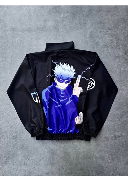 Fermuarlı Dijital Baskılı Rüzgarlık - Siyah