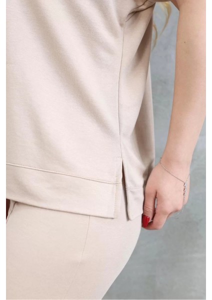 Osy Modal Yumuşak Dokulu Kumaş Bisiklet Yaka Kısa Kollu Takım - Bej fiyatları