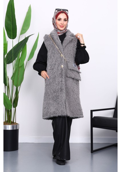 Füme Çanta Hadiyeli Angora Pelüş Kürk Yelek