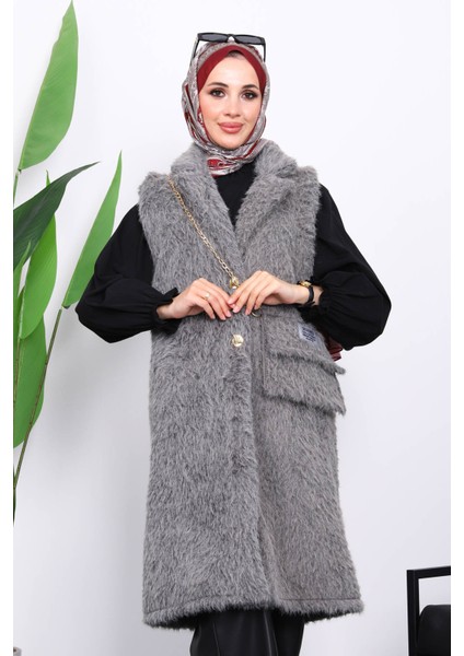 Füme Çanta Hadiyeli Angora Pelüş Kürk Yelek fiyatları