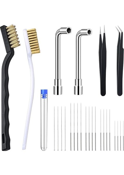 3D Yazıcı Nozulları Için Anahtar Bakım Kiti, 26 Parça: Temizleme Pimleri, 2 Cımbızlar, Fırçalar, L Şeklinde Anahtar Aletleri