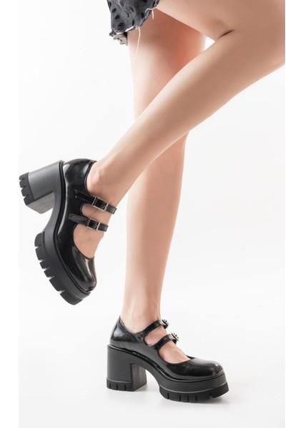 Kadın Samba Iki Baletli 8 cm Topuklu Platformlu Ayakkabı Siyah Rugan fiyatları