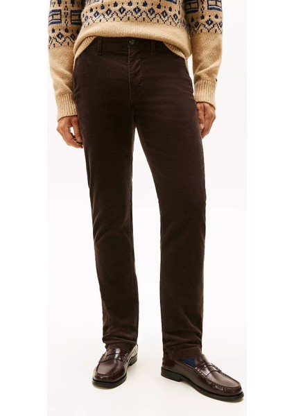 Erkek Denton Düz Paça Kadife Pantolon - Kahverengi