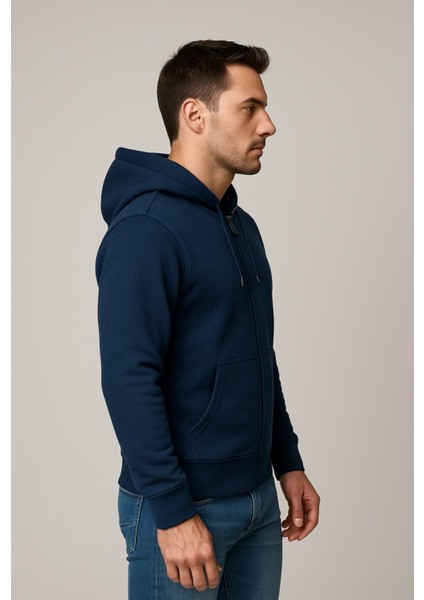Erkek Fermuarlı Lacivert Kapüşonlu SWEATSHIRT-W1084 fiyatları