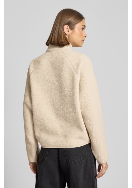 Kadın Regular Fit Yarım Fermuarlı Dik Yaka Polar Sweatshirt - Ekru fiyatları