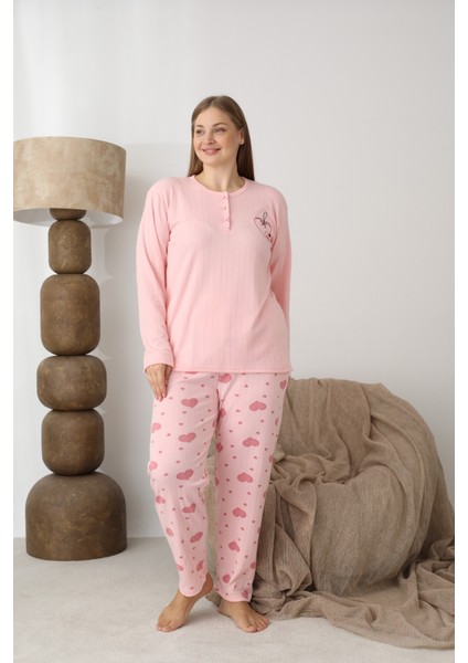 Şardonlu Interlok Kumaş Büyük Beden Kışlık Kadın Pijama Takımı 1160