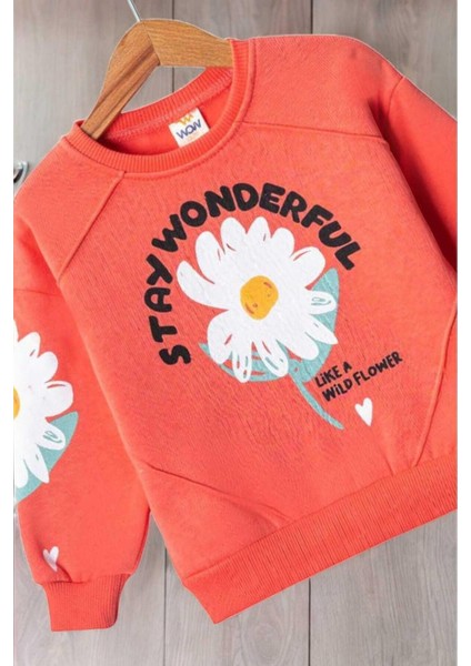 Papatya Baskılı Kız Çocuk 3iplik Şardonlu Kalın Sweatshirt Tek Üst Kışlık Eşofman 1-2-3-4yaş fiyatları