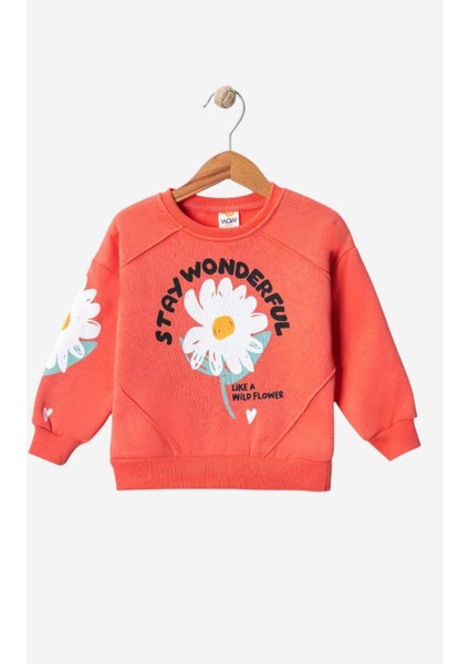 Papatya Baskılı Kız Çocuk 3iplik Şardonlu Kalın Sweatshirt Tek Üst Kışlık Eşofman 1-2-3-4yaş modelleri