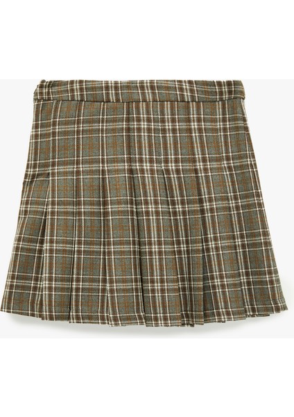 Beli Ayarlanabilir Lastikli Kemer Detaylı Pileli Ekoseli Etek fiyatları