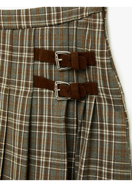 Beli Ayarlanabilir Lastikli Kemer Detaylı Pileli Ekoseli Etek modelleri