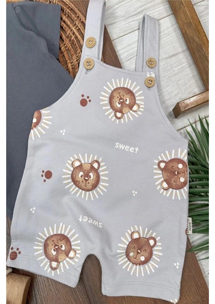 Ayıcık Baskılı Safari Şapkalı Omuzdan Çıtçıtlı Badi Yazlık Erkek Bebek Salopet Takım fırsatları