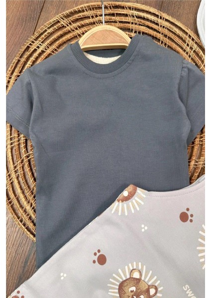 Ayıcık Baskılı Safari Şapkalı Omuzdan Çıtçıtlı Badi Yazlık Erkek Bebek Salopet Takım indirimleri