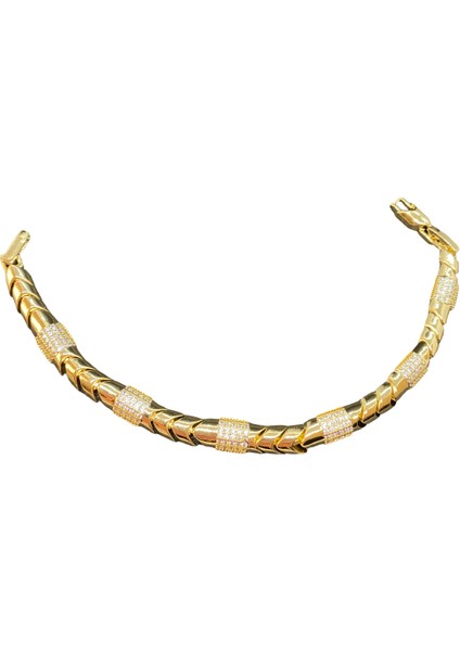 Xupıng Gold Renk Zirkon Taşlı Trend 6 Yarım Silindir Taşlı Model Metal Kısımlar Altın Renk 19 cm Uzunluğunda 6 Mm. Genişliginde Xupıng Bileklik (Kod XP2659)