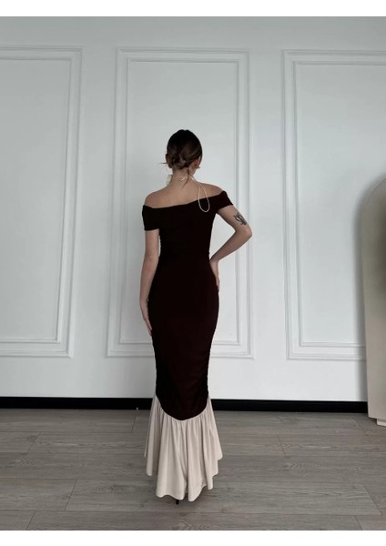 Striptiz Omuzlu Uzun Elbise- Kahve fiyatları