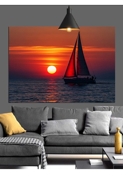 Kırmızı Yelkenli Günbatımı Dekoratif Kanvas - Mdf Ahşap Tablo modelleri