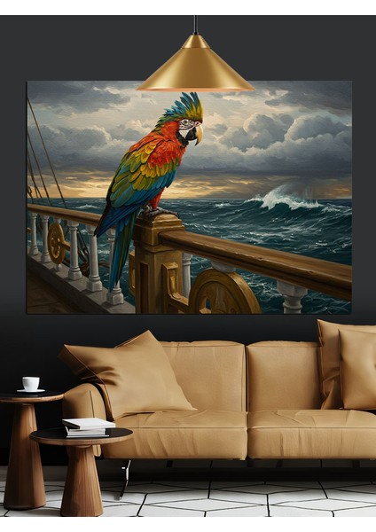 Yeşil Papağan Manzaraya Bakıyor Dekoratif Kanvas - Mdf Ahşap Tablo