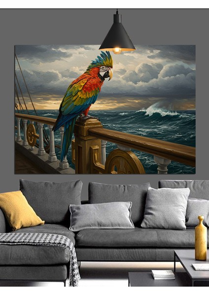 Yeşil Papağan Manzaraya Bakıyor Dekoratif Kanvas - Mdf Ahşap Tablo fiyatları