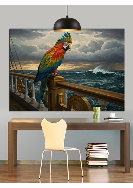 Yeşil Papağan Manzaraya Bakıyor Dekoratif Kanvas - Mdf Ahşap Tablo fırsatları