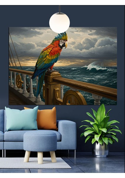 Yeşil Papağan Manzaraya Bakıyor Dekoratif Kanvas - Mdf Ahşap Tablo indirimleri