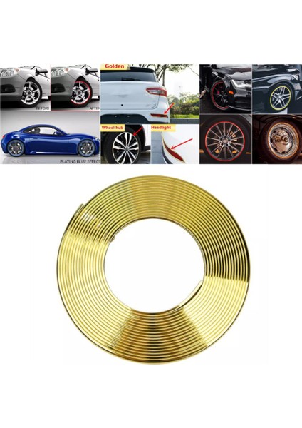 Araç Araba Oto Jant Fitili Metal Görünümlü Lastik Jant Trim Bandı Jant Şeriti 8 Metre Gold