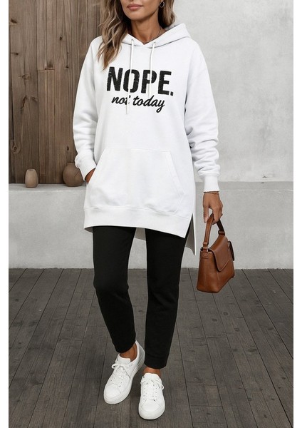 Kadın Uzun Kollu Kapşonlu Bağcıklı Viskon Iki Iplik Sweat