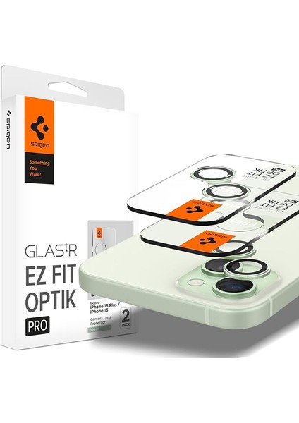 iPhone 15 / 15 Plus / 14 / 14 Plus ile Uyumlu Kamera Lens Camı Koruyucu Kolay Kurulum Glas.tr Ez Fit Optik Pro (2 Adet) Green - AGL07169
