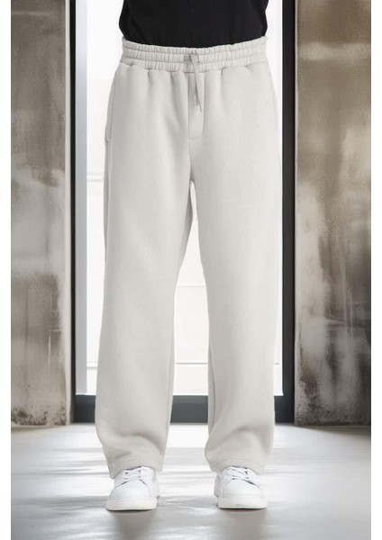 Baggy Kalıp 3 İplik Şardonlu Erkek Eşofman Altı - Açık Gri