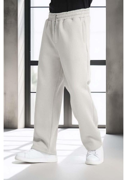 Baggy Kalıp 3 İplik Şardonlu Erkek Eşofman Altı - Açık Gri