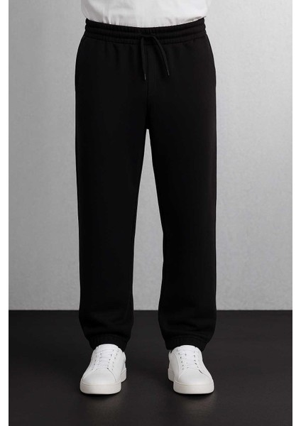 Baggy Kalıp 3 İplik Şardonlu Erkek Eşofman Altı - Siyah