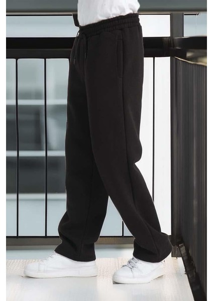 Baggy Kalıp 3 İplik Şardonlu Erkek Eşofman Altı - Siyah