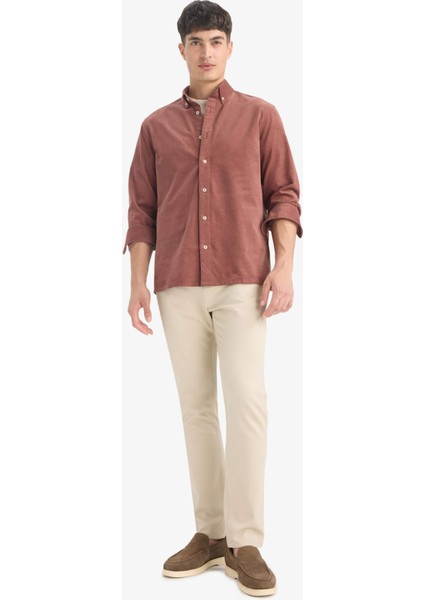 Regular Fit Polo Yaka Fitilli Kadife Uzun Kollu Gömlek E9024AX25WN fiyatları