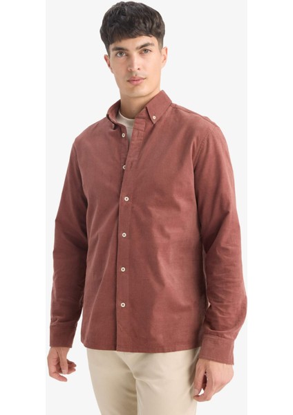 Regular Fit Polo Yaka Fitilli Kadife Uzun Kollu Gömlek E9024AX25WN modelleri