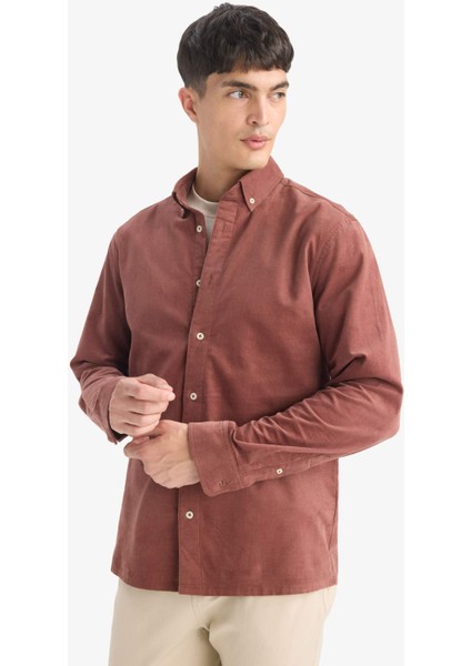 Regular Fit Polo Yaka Fitilli Kadife Uzun Kollu Gömlek E9024AX25WN fırsatları