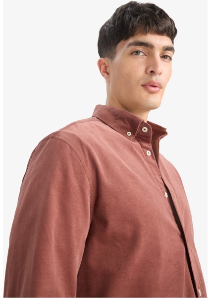 Regular Fit Polo Yaka Fitilli Kadife Uzun Kollu Gömlek E9024AX25WN indirimleri