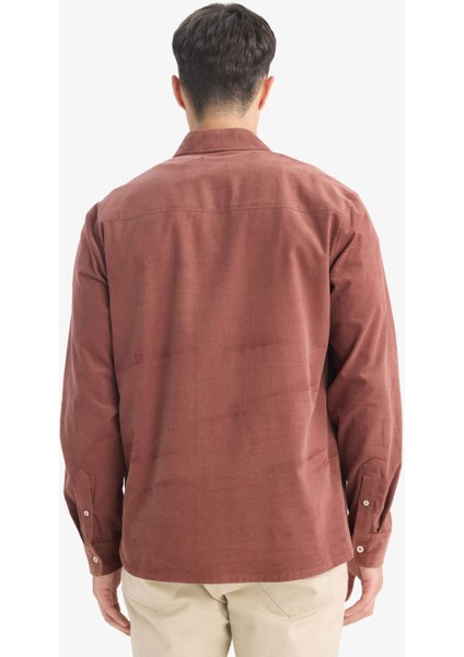 Regular Fit Polo Yaka Fitilli Kadife Uzun Kollu Gömlek E9024AX25WN