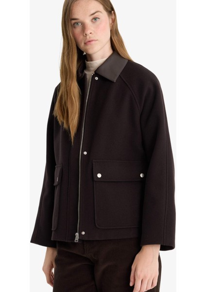 Regular Fit Polo Yaka Fermuarlı Kaşe Mont F2799AX25WN