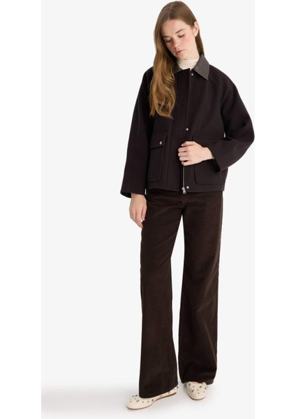 Regular Fit Polo Yaka Fermuarlı Kaşe Mont F2799AX25WN fiyatları