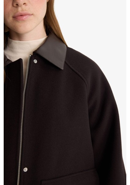 Regular Fit Polo Yaka Fermuarlı Kaşe Mont F2799AX25WN indirimleri