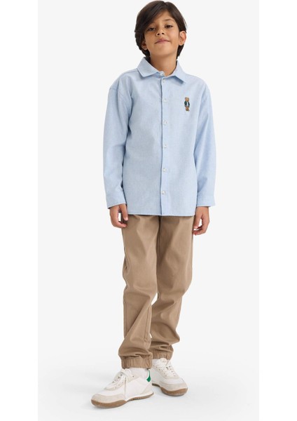 Erkek Çocuk Oversize Geniş Kalıp Ayı Nakışlı Polo Yaka Flanel Uzun Kollu Gömlek F3995A825WN fiyatları