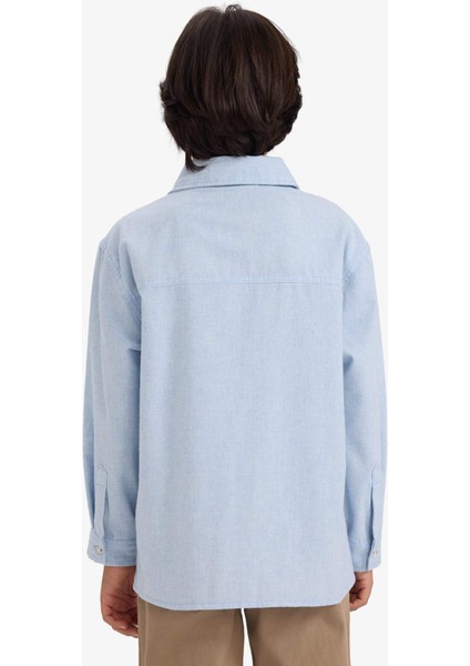 Erkek Çocuk Oversize Geniş Kalıp Ayı Nakışlı Polo Yaka Flanel Uzun Kollu Gömlek F3995A825WN indirimleri