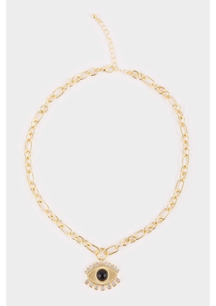 Kadın Çelik Siyah Göz Detaylı Kolye G0329AXNS