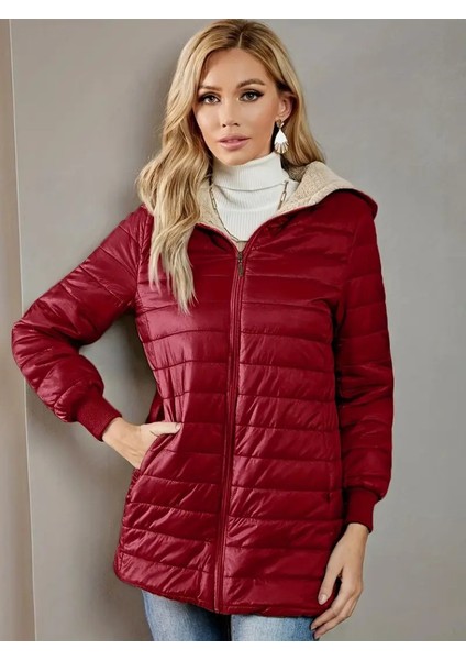 Kadın Uzun Kollu Kapşonlu Cep Detaylı Fermuarlı Orta Boy Mont fiyatları