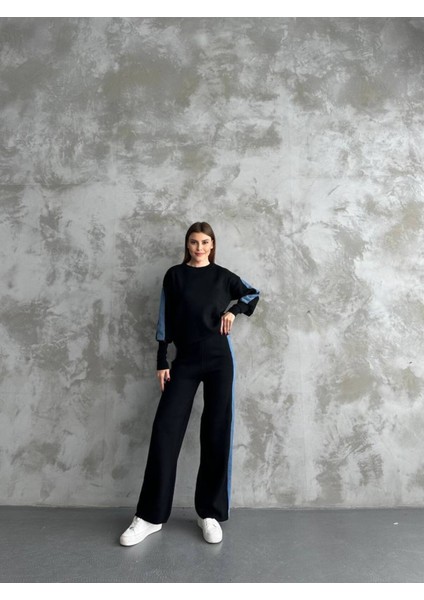 Kadın Spor Eşofman Takım Modal Kumaş Şeritli Uzun Kol Ikili Takım